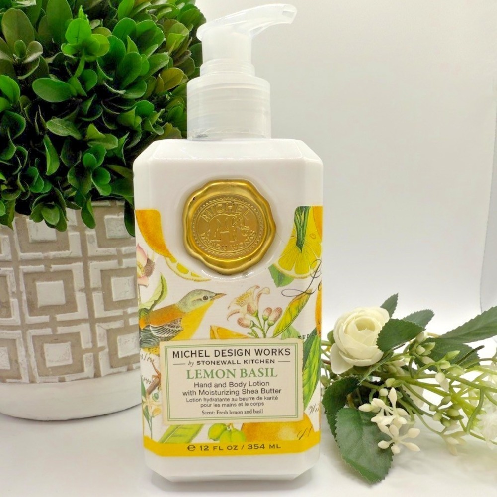 Michel Design Works Lemon Basil Hand Body Lotion 12 oz Shea Butter - NEW